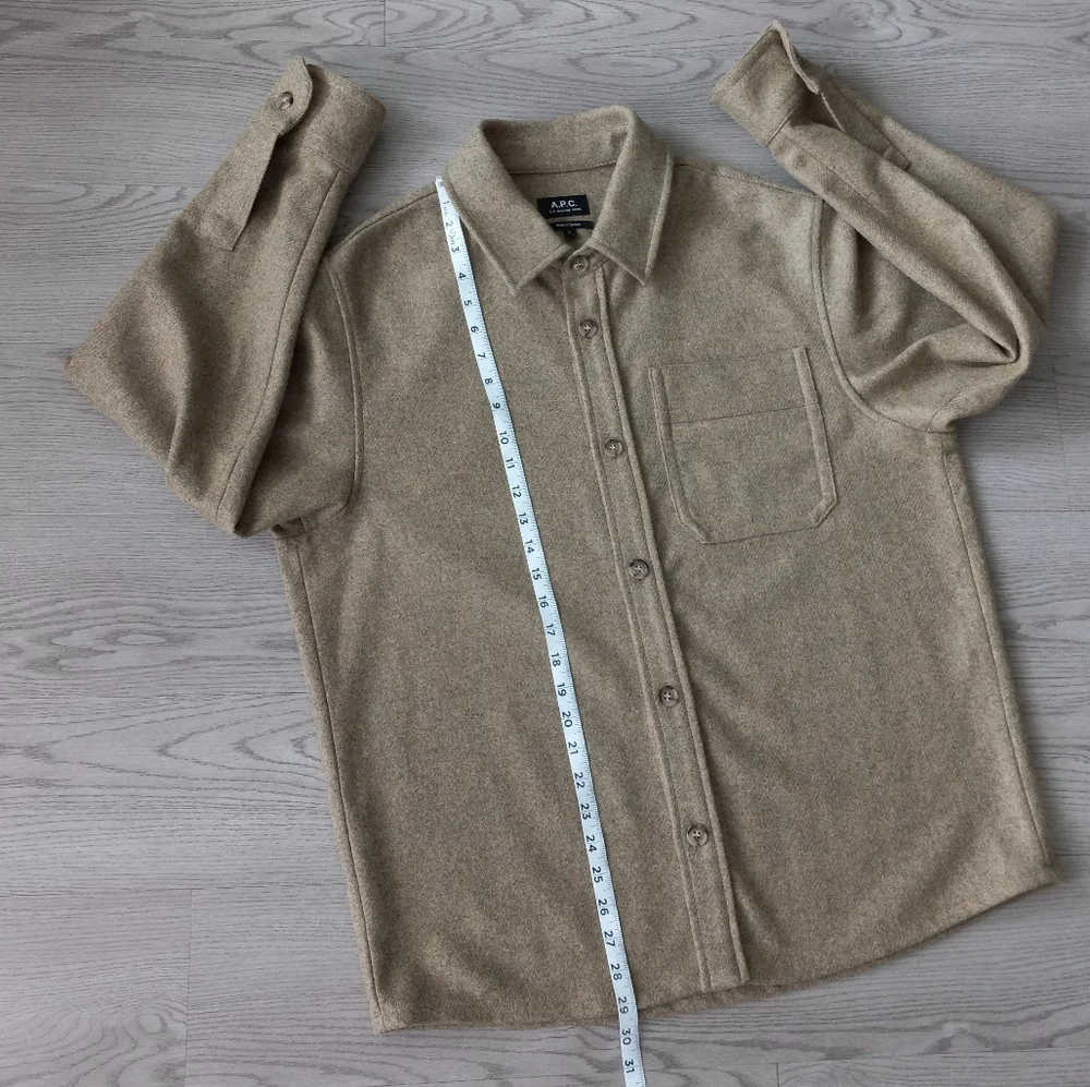 A.P.C. Men's Basile Wool Overshirt Shacket In Khaki Heather L - Picture 13 of 15
